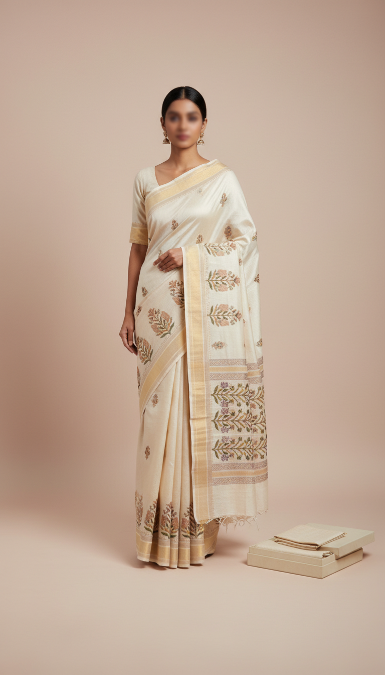 Ivory Thread Handwoven Saree