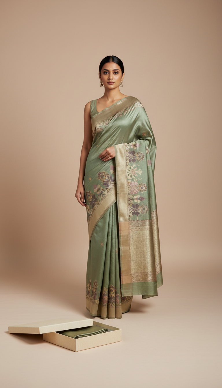 Sage Green Contemporary Silk Saree
